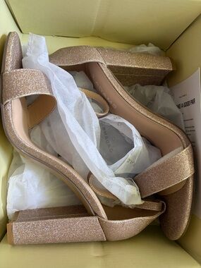 Adams Rose Gold Glitter Block Heel Sandals